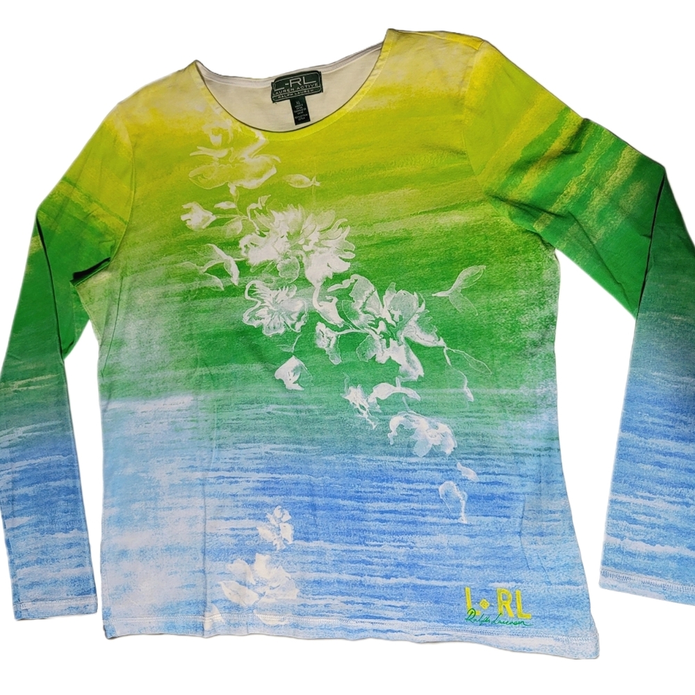 Ralph Lauren L-RL Active Womens Long Sleeve Floral Pullover Top Colorful Size XL - Picture 8 of 14